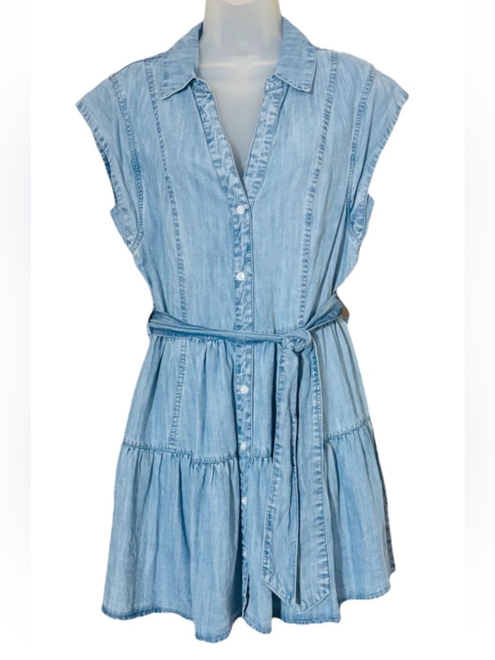 Elan Women's Chambray Denim Collared Button Front Mini Dress Size M